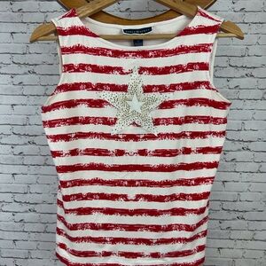 Karen Scott | Red and White Patriots Striped Tank Top with a Sparkly star size S